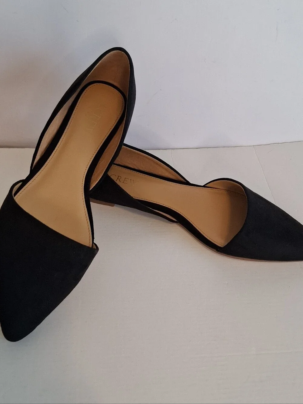 J. Crew Factory D'Orsay Flat Pointy Toe Cutout Shoes Sz 7.5 Black Faux Suede